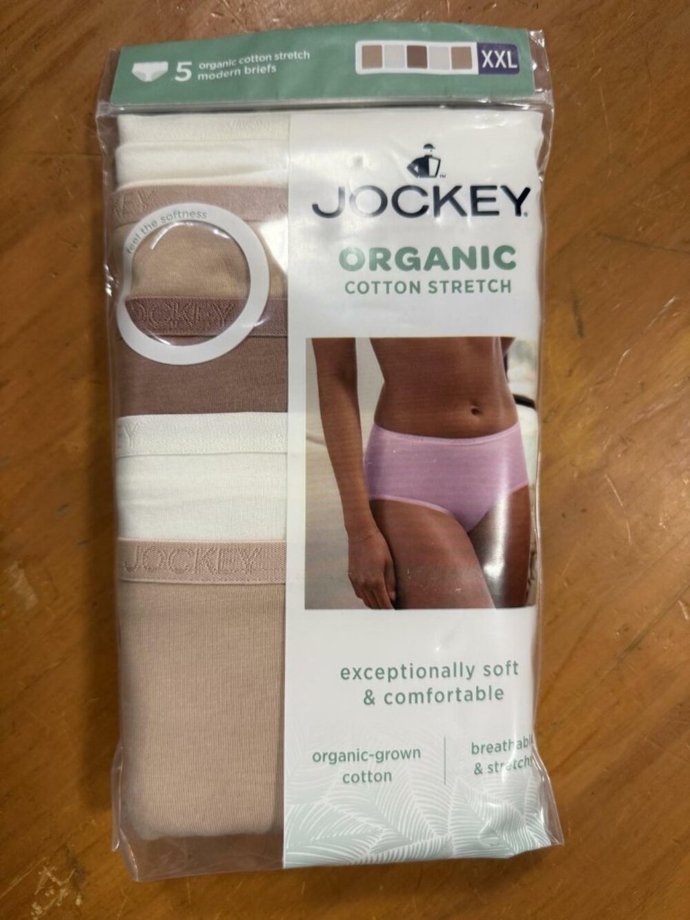 JOCKEY Women’s 5-Pair Brief Panties Organic Cotton Stretch Beige 4663 Size XXL